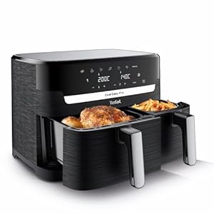 Tefal Dual Easy Fry Heißluftfritteuse Doppelkammer, 5,2/3,1 L Fassungsvermögen, zwei unabhängige Schubladen, 7 automatische Programme, energiesparend, schwarz, EY9018