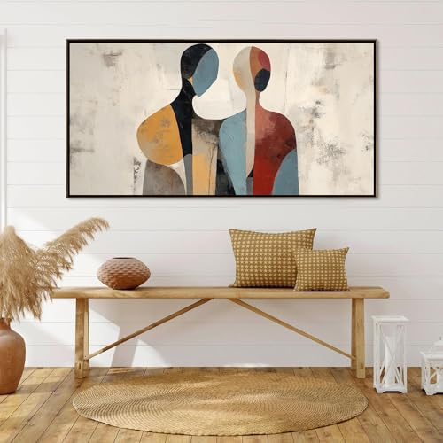 Tableau abstrait de couple pour habiller un grand mur vide avec une toile 55x110 cm texturée