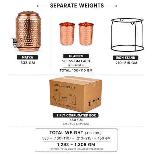 Image of Pure Copper Water Dispenser with Stand, Tap & 2 Glasses | 5 Litre Large Copper Water Pot for Drinking | BPA Free, Non-Toxic, Rustproof Hammered Copper Tank