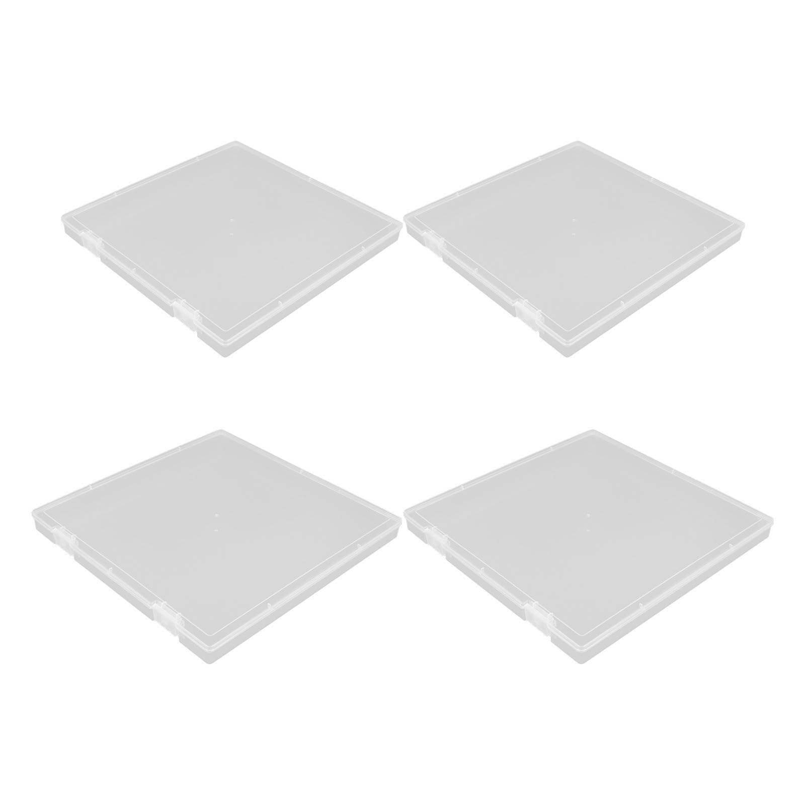 4 Pezzi Scatola Porta Documenti Protegge Foto e Documenti con Chiusura Protettiva in Plastica e Design Impilabile con Etichette Integrate per Ufficio e Scuola