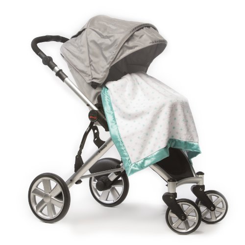 Image of SwaddleDesigns Stroller Blanket, Cozy Plush Baby /Toddler Blanket, 30x40 inches, SeaCrystal & Sterling Dots with Satin Trim