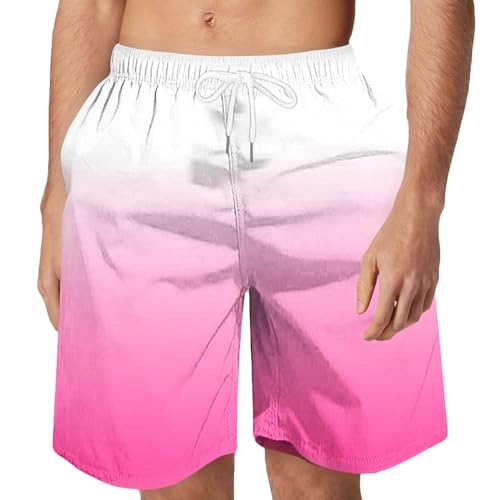 Mens Swim Trunks with Compression Liner Summer Fashion Gradient Quick Dry Beach Shorts Drawstring Stretch Short