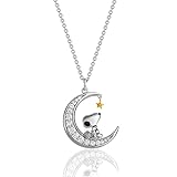 Peanuts Womens Snoopy Moon Cubic Zirconia Necklace 18