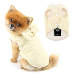 Fleece Dog Coat Soft Cozy Puppy Vest Jacket with Bow-Knot Thick Warm Cotton Padded Pet Clothes Cute Heart Quilted Wintern Doggie Apparel Cat Yorkie Chihuahua Clothing Button D-Ring,Cream,S