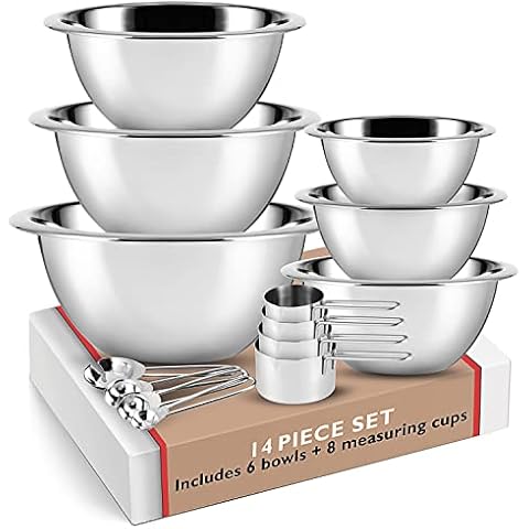 EATEX Stainless Steel Mixing Bowls - Mixing Bowl Set of 6 - Mixing Bowl Sets For Kitchen Kitchen Nesting metal mixing Bowls With Measuring Cups And Spoons - Great For Cooking, Baking or Salad Prep Cover
