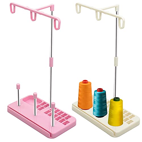 Vuzvuv 2 Pack Thread Holders,Thread Organizer for Embroidery and Sewing Machines,Thread Rack for 3 Spools of Thread, Embroidery Thread Spool Holder Suitable for Beginners, Adults, White-Pink