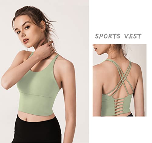 Image of Redqenting Longline Sports Bra for Women with Removable Padded,Sexy Criss Cross Back Strappy Yoga Bras Workout Tank Tops