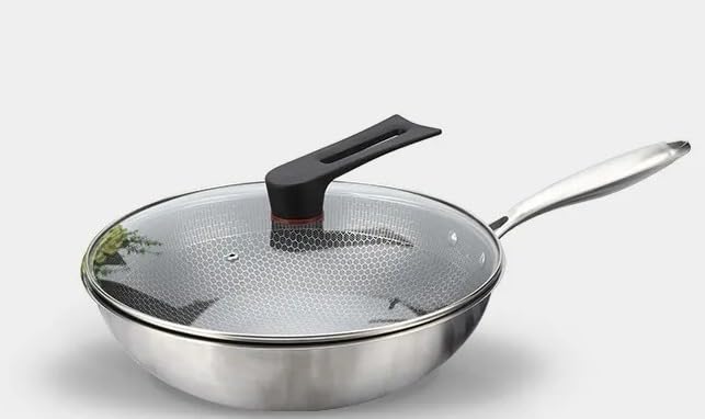 Non stick Honey comb frying pan with lid deep sauté or skillet, sauce pan, jumbo cooker, saucier -Black (32cm)