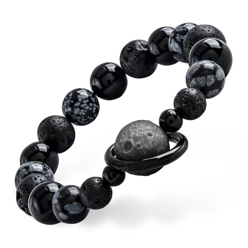 GUXI-Moon Scar Obsidian Bracelet with Natural Lava Rock Bracelets for Men Handmade Diffuser Bracelets for Essential Oils Birthday Gifts (L(7.1-7.5))