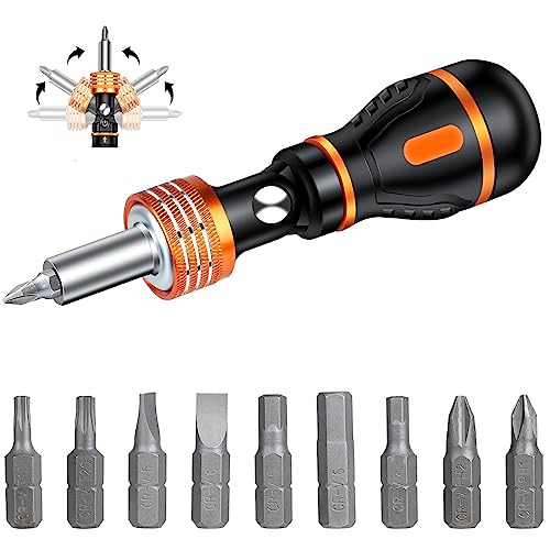 Flintronic Destornilladores de Trinquete(135mm), 9 en 1 Carraca Reversible Destornillador Magnético, Ajustable Rotación Destornillador, para DIY, Hogar, AutomóViles Reparación, Electrodomésticos