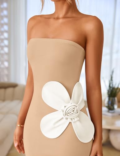 Image of ZESICA Womens Summer Cocktail Strapless Maxi Dress 2026 Formal Bodycon Backless Floral Tube Wedding Guest Party Long Dresses