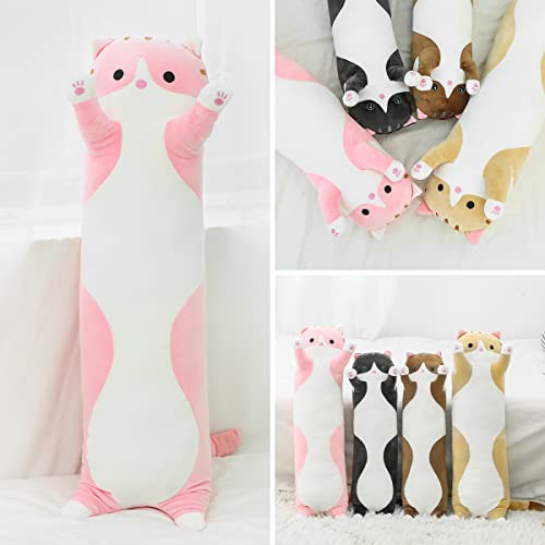 Shinuoer Cute Long Cat Body Pillow Cat Stuffed Animals Plushies Girls Boys Plush Pet Kawaii Stuff Plushie Funny Pillows Kids Plushy Toy(Pink, 27.5Inch) #TOP5
