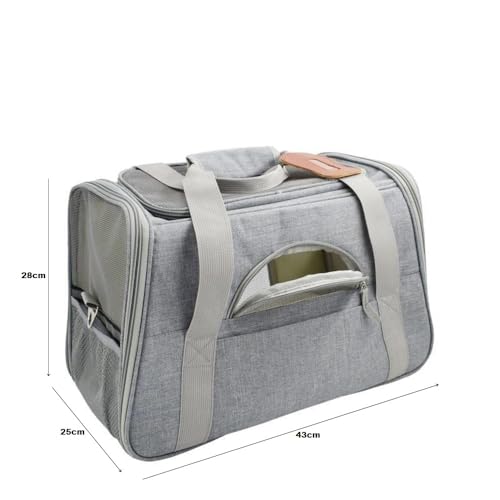 Bolsa De Transporte Pet Avião Para Cães E Gatos Luxo Bem Ventilada Segura Confortável (AZUL) (CINZA)