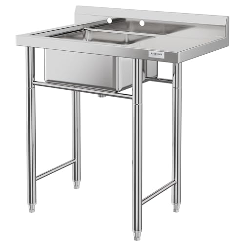 Garvee Freestanding Stainless Steel Utility Basin – Single Bowl with Drainboard & Backsplash – Durable Commercial Grade for Laundry Room, Kitchen, Garage, Restaurant – Easy Maintenance – Single Slot