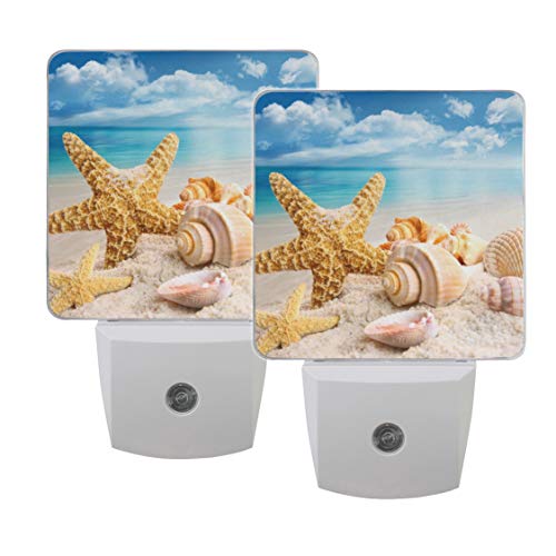 Naanle Set Of 2 Starfish And Seashells On Beach With Bright Blue Sky And Ocean Summer Style Auto Sensor Led Dusk To Dawn Night Light Plug In Indoor For Adults #TOP11