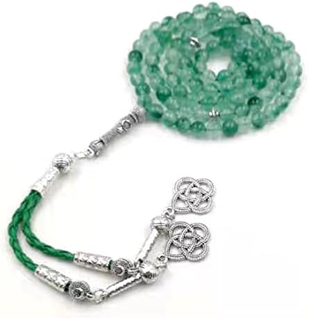 Tasbih 99 cuentas de rosario de jade verde natural Misbaha Islamic Jewelry Gift (0.236 in x 99 cuentas)