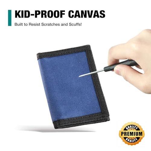 Image of Kids Wallets for Boys & Girls, Blue Canvas Wallet with Coin Pocket & Magic Sticker for Toddlers to Teens