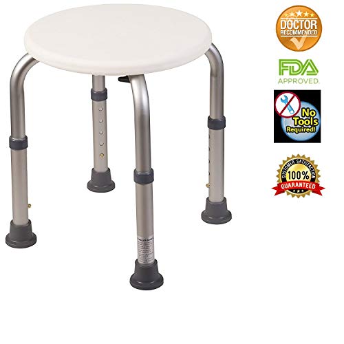 Healthline Trading Round Stool Bath Bench Adjustable Height, Lightweight Compact and Small Chair for Shower, with Non-Slip Seat, White