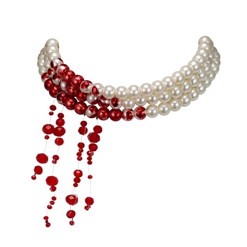 Crysdue Halloween Dripping Blood Vampire Choker Necklace Gothic Simulated Pearl Necklace for Party Prom Costume Jewelry