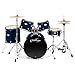 Ashthorpe 5-Piece Full Size Adult Drum Set with Remo Heads & Premium Brass Cymbals - Complete Professional Percussion Kit with Chrome Hardware - Blue