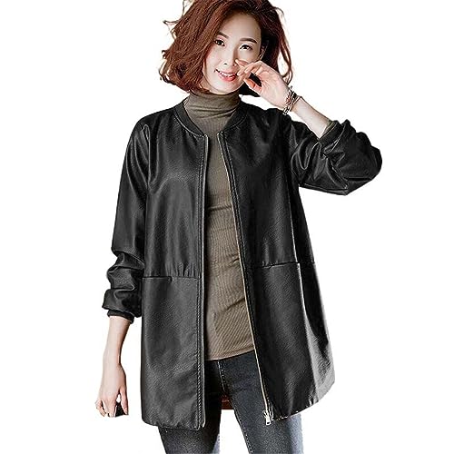 Veste en cuir synthétique femme mi-longue pour corriger la silhouette et couper le vent frais