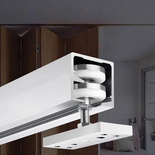 Kit de puerta de bolsillo superior para colgar – Riel de puerta corredera plegable suave y silencioso, guía de patio, balcón, fácil de instalar, 322,6 cm, ideal para espacios modernos