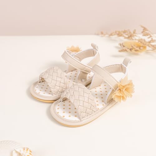 Image of Meckior Baby Toddler Infant Girls PU Leather Soft Open Toe Summer Sandals Flower Princess Flat Shoes