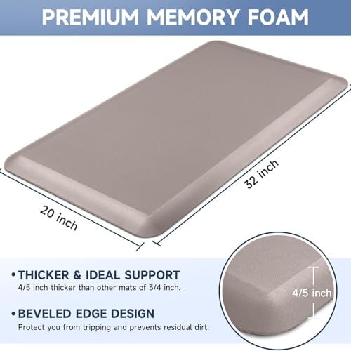 Image of 4 /5 Inch Thick Kitchen Mats for Floor, StepRite Kitchen Rug for Standing Desk, Non-Slip, Thicker, Stain & Water Resistant, Comfort Anti Fatigue Floor Mat for Home, Kitchen, Office - Khaki,32 * 20''