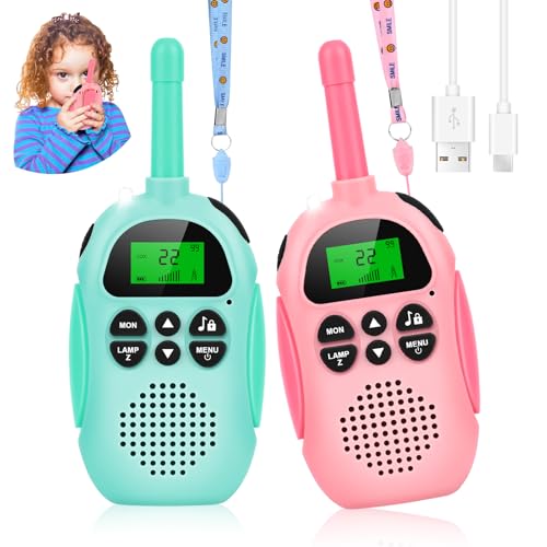 Apritsce Walkie Talkie para Niños, Walkie-Talkie Recargable 22 Canales, Walky Talky Largo Alcance con Linterna y VOX, Walkie Talkies Juguetes para Acampar, Aventuras, Regalos para Niños 3-12 Años