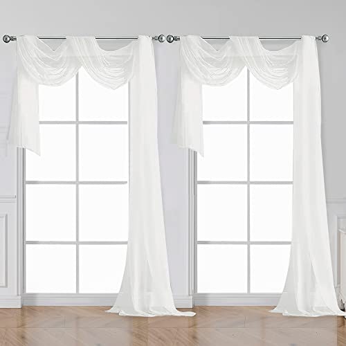 Image of OWENIE Sheer White Curtains 144 inch Extra Long, Elegant and Airy Drapes Translucent Window Treatments for Living Room /Bedroom, White, 2 Panels=84 inch Wide
