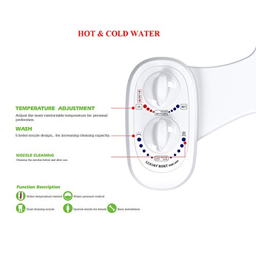 Reboot Non Electric Bidet Toilet Attachment Hot and Cold Self-Wash Manual Fresh Water Spray Bidet Spray with 2 T-Adapter Adjustable Water for Better Hygiene