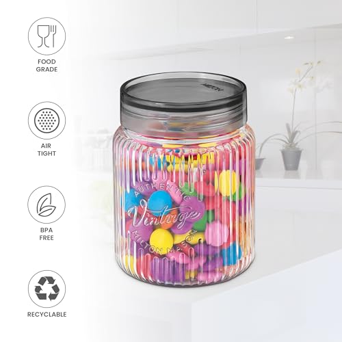 Image of MILTON Olive 750 Airtight Food Grade Modular Plastic Container | BPA Free, Stackable & Transparent | Wide Mouth with See-Through Lid | Ideal for Cereals, Pulses, Spices, Set of 3, 750 ml each, Grey