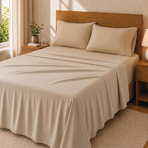 Degrees Home Premium – Juego de Sábanas 200x200 cm 4 Piezas: Sábana Bajera Ajustable, Encimera y 2 Fundas de Almohada 50X80 – Microfibra Cepillada, Suave, Oeko-Tex Certificado
