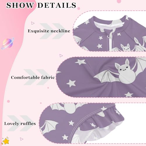Cute Bats Flying Stars Girls Rash Guard Swimsuits Long Sleeve One Pieces Bathing Suit UPF 50+ Zipper Swimwear4