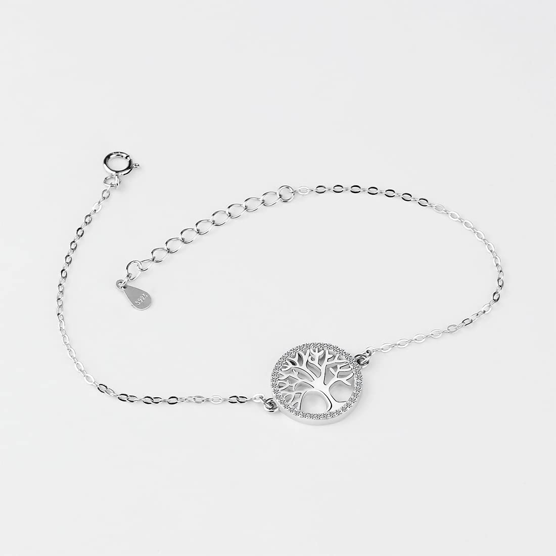 Pulsera ajustable con árbol genealógico de plata de ley 925 para mujer