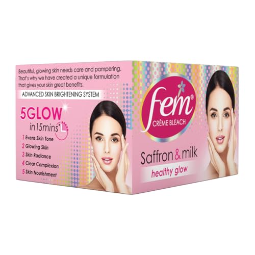 Image of Fem Fairness (Saffron & Milk) Creme Bleach - 314g | Advanced Skin Brightening System | Enriched wih Goodness of Safrron & Milk | With Rejuvenating Fragrance | No Added Parabens, Silicones & Ammonia