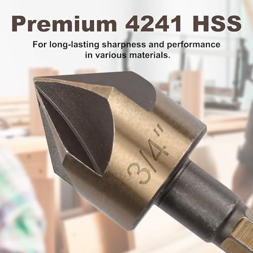 Rocaris R-332 5 Pack Countersink Drill Bit Set For Wood And Metal, 1/4 Inch Hex Shank, 4241 High Speed Steel thumb #2