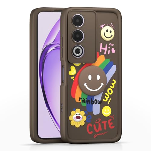 Image of Pikkme Back Cover for Oppo A3 Pro 5G | Soft Silicone| Cute Rainbow Smile & 3D Cartoon Flower Design | Shockproof Raised Camera Protection Bumper Case (Brown)