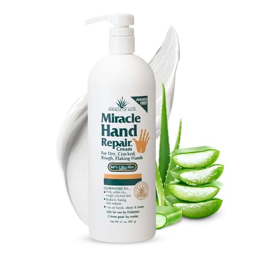 Miracle Hand Repair Cream for Dry Cracked Hands 32 oz Best Healing Hand Cream with 60% Aloe Vera - Non-Greasy Moisturizer for Working Hands - Fast Absorbing Lotion for Extremely Dry Skin