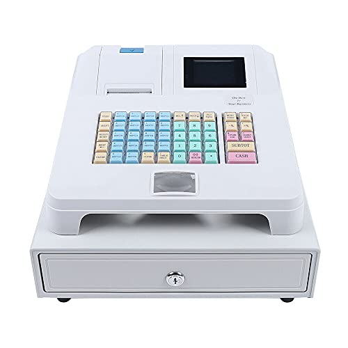 Blue Screen Electronic Cash Register, 48 Keys 8 Digital Led Pos System Store Bar Retail Thermal Print Paper Cash Register With Cash Drawer #TOP3