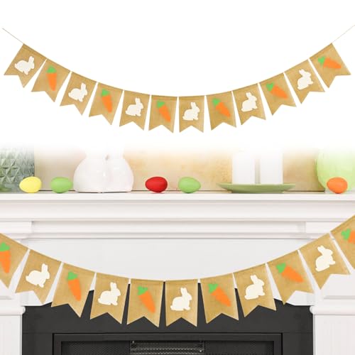 3.5m Easter Burlap Banner, Happy Easter Banner Burlap Bunting Easter Bunting Decorations Easter Bunny Bunting Rabbit Banner Carrot Banner Easter Garlands Bunny for Home Easter Party Decor Supplies