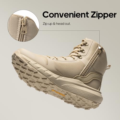 NORTIV 8 Men's Military Tactical Boot Lightweight Comfortable Boots for Work All Day Side Zipper Motorcycle Combat Hiking Boots Metrostrike(8-9 Inches),Size 11,Sand-Oxford