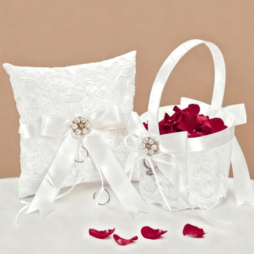 Noamus Blumenmädchen-Korb- und Ringbär-Kissen-Set, niedliche...