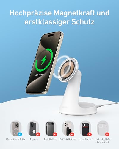 Anker MagGo MagSafe kompatibles 2-in-1 Ladegerät, Qi2 Zertifiziert 15W Schnellladegerät Ständer, Einstellbar stabil… – Ansicht 7