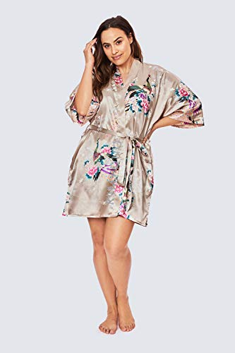 Image of KIM+ONO Plus Size Satin Short Kimono Robe for Women | bridal - maternity - postpartum - lingerie - bridesmaid