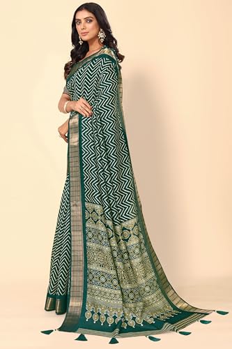 Image of MIRCHI FASHION Women Saree Cotton Silk Batik Block Printed | Breathable Office Wear and Regular Use Sari with Blouse Piece