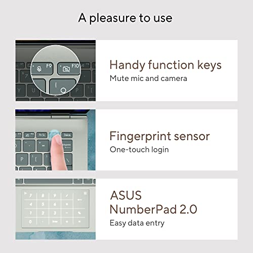 Image of ASUS Zenbook 14 OLED (2022), 14 inch (35.56 cms) 2.8K OLED 16:10 90Hz, Intel Core i5-1240P 12th Gen, Thin and Laptop (16GB /512GB SSD /Iris Xe Graphics /Win 11 /Office 2021 /Celadon /1.39 kg), UX3402ZA-KM532WS