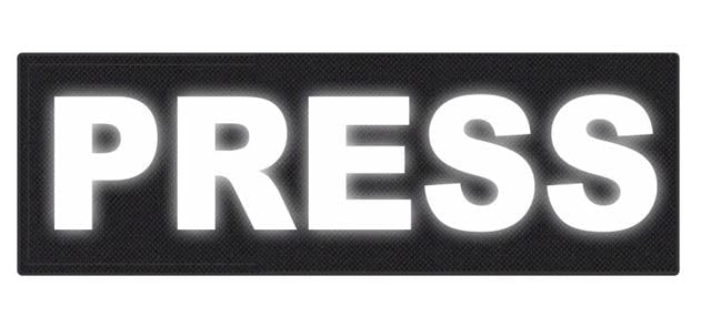 Press ID Patch - 8.5x3 - Reflective White Lettering - Black Backing - Hook Fabric