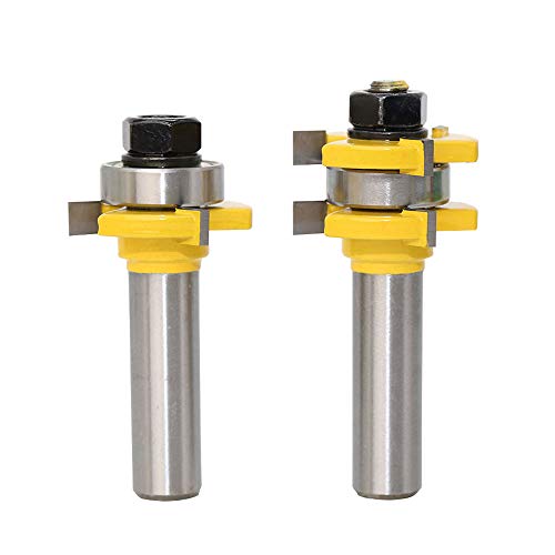 Bestgle Lengua y la Ranura de Broca de Fresadora,Mango de 1/2 pulgadas 3 Dientes en forma de T ajustables para Madera