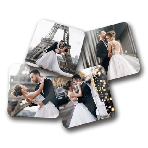 Product Image of the Smile Art Design Upload 4 Images Square Custom Coaster Print with Your Photos 4 Piece Set Glossy Vibrant Hardboard Personalized Photo Collage Picture Photo Prints Gifts Wedding Decoration